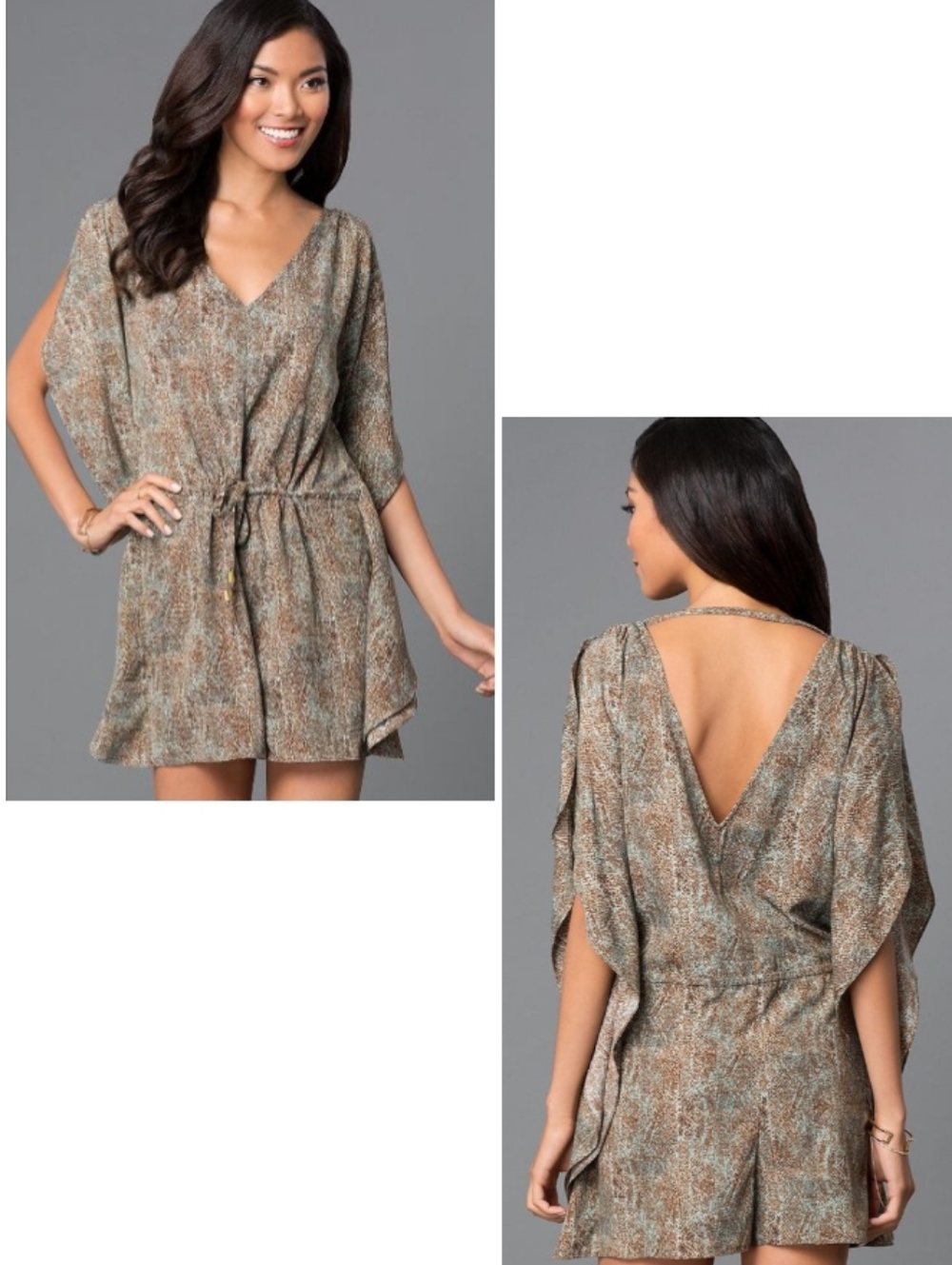 Ark & Co Draped Sleeve Shorts Romper Snakeprint Aqua